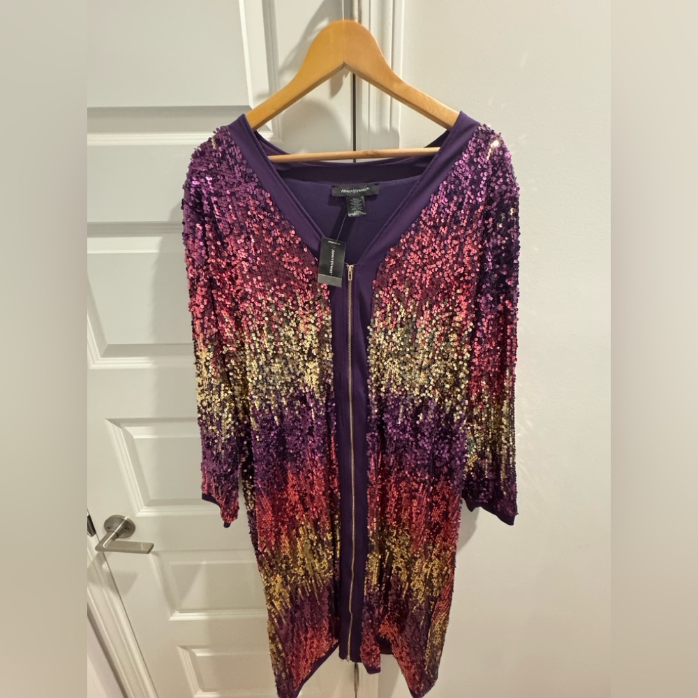 Ashley Stewart Multicolor Sequin Long Sleeve Dress